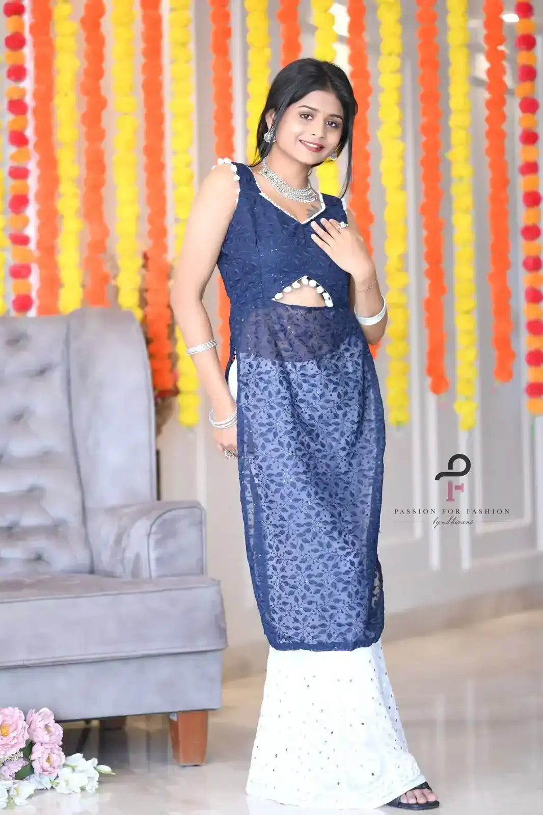 Blossom Blue Embroidered Gulnaz Kurta