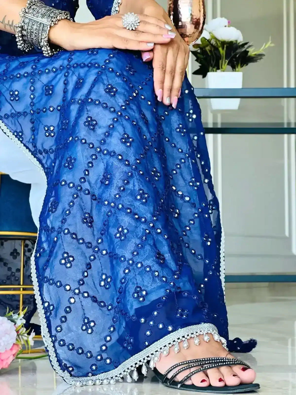 Royal Blue Mirror Gulnaz Kurta