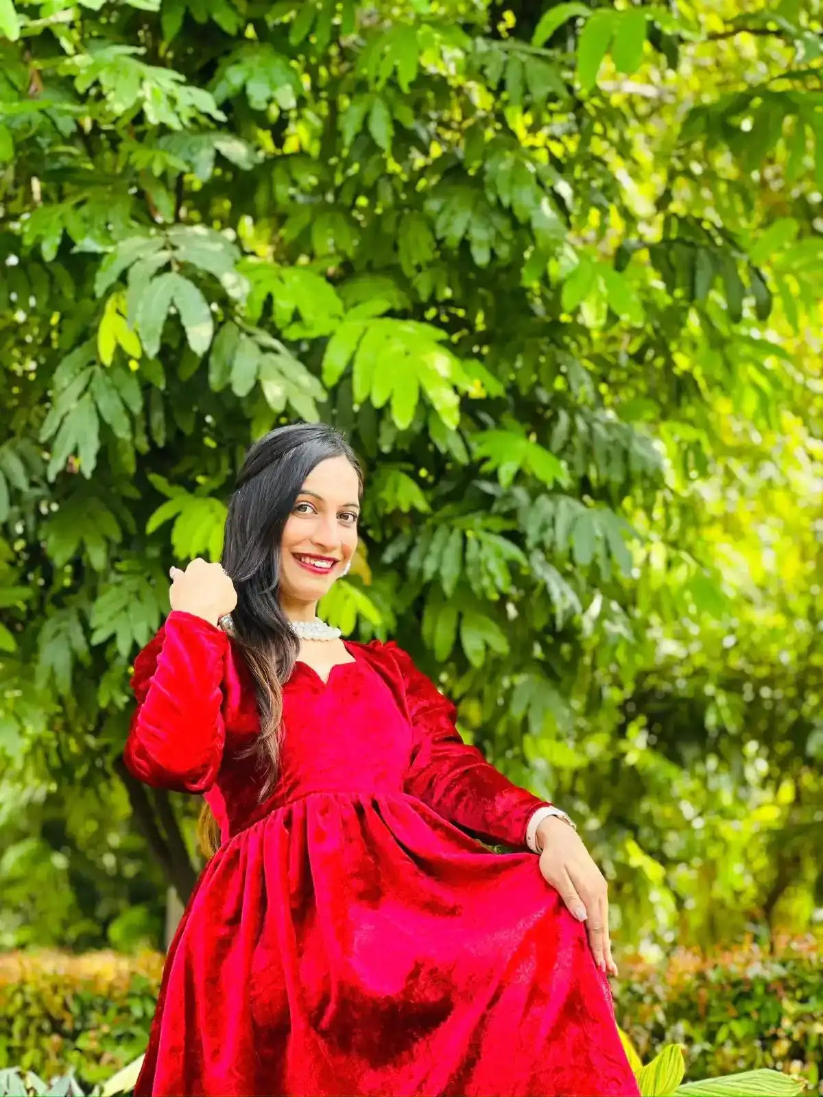 Sparkling Maroon Velvet Twirl Dress