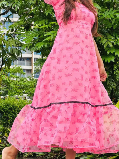 Puffy Pink Organza Twirl Dress