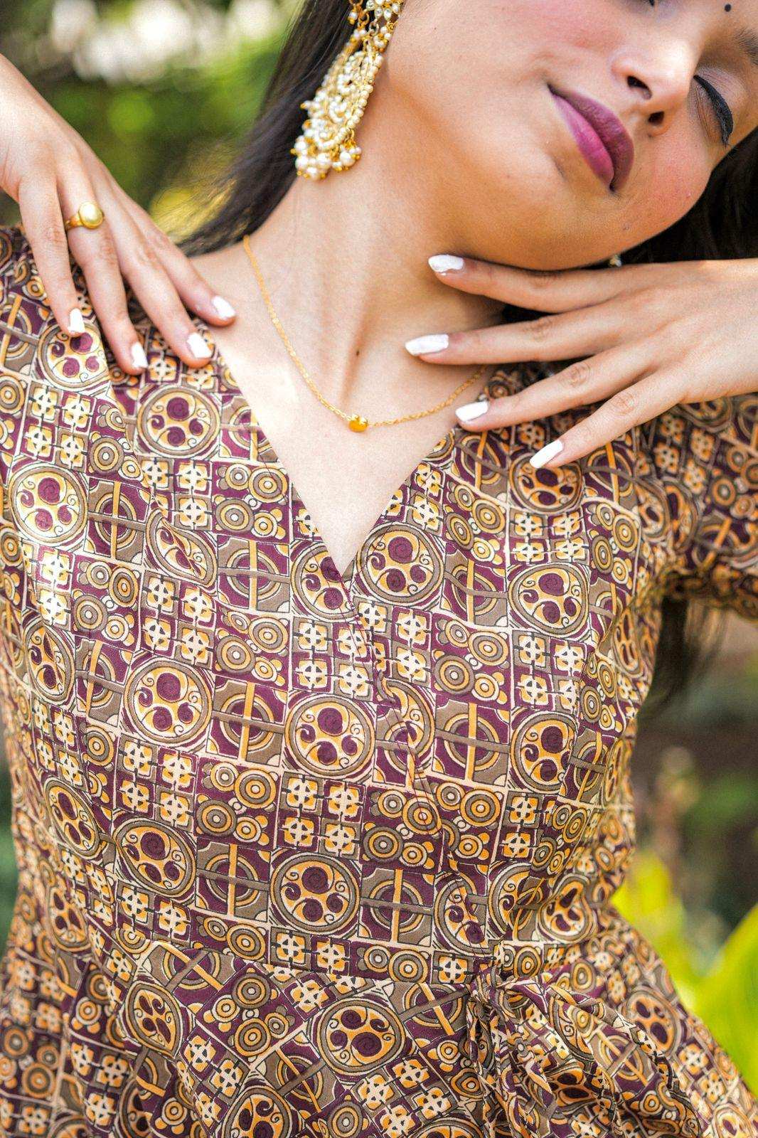 Jaipuri Handprinted Brown Gulnaz Twirl Anarkali