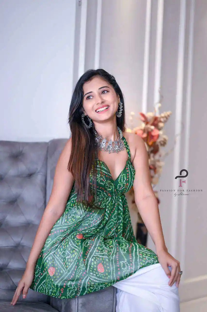 Green Bandhej Gulnaz Peplum Top