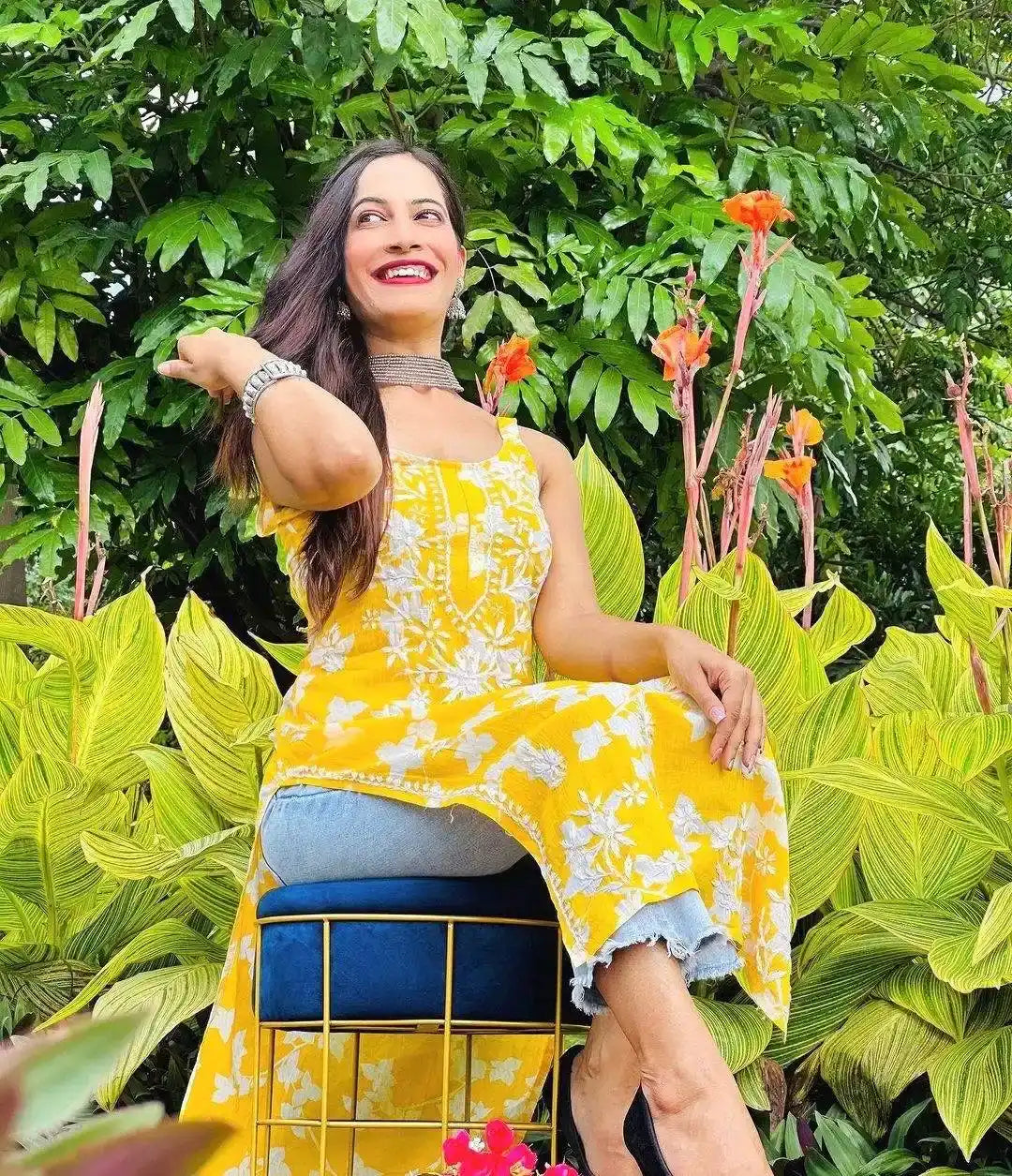 Sunrise Yellow Anokhi Mul Slit Chikan Kurta