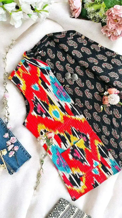 Red Ikkat Jaipuri Jacket