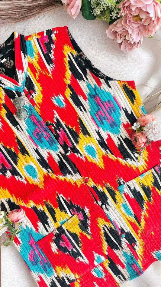 Red Ikkat Jaipuri Jacket