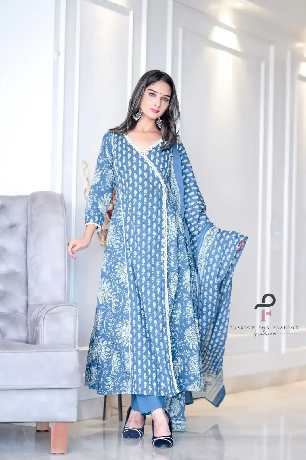 Sparkling Blue Meher Anarkali Suit Set