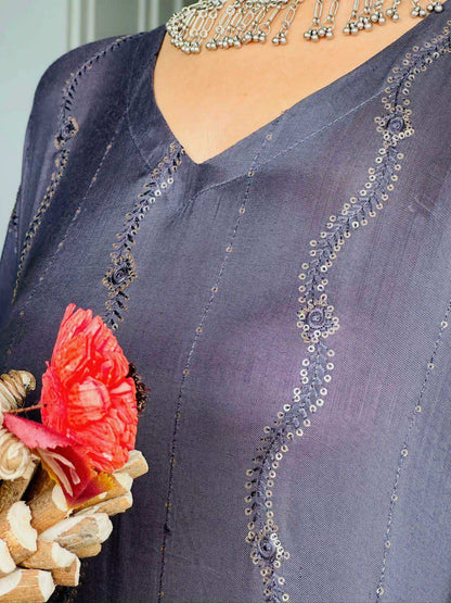 Chloe Chic Grey Muslin Kaftan Set