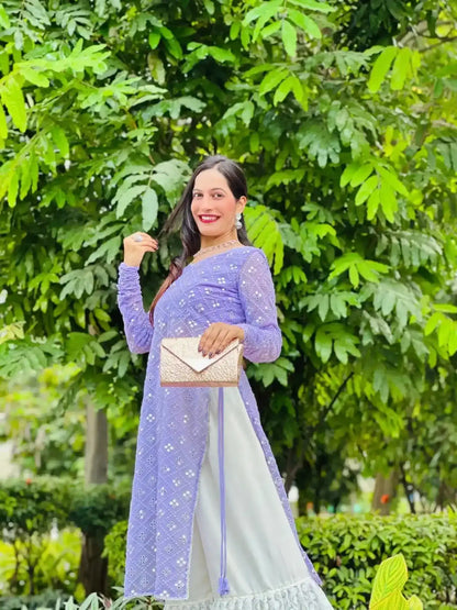 Sheer Lilac Mirror Gulnaz Kurta - Passion for Fashion by Shivani