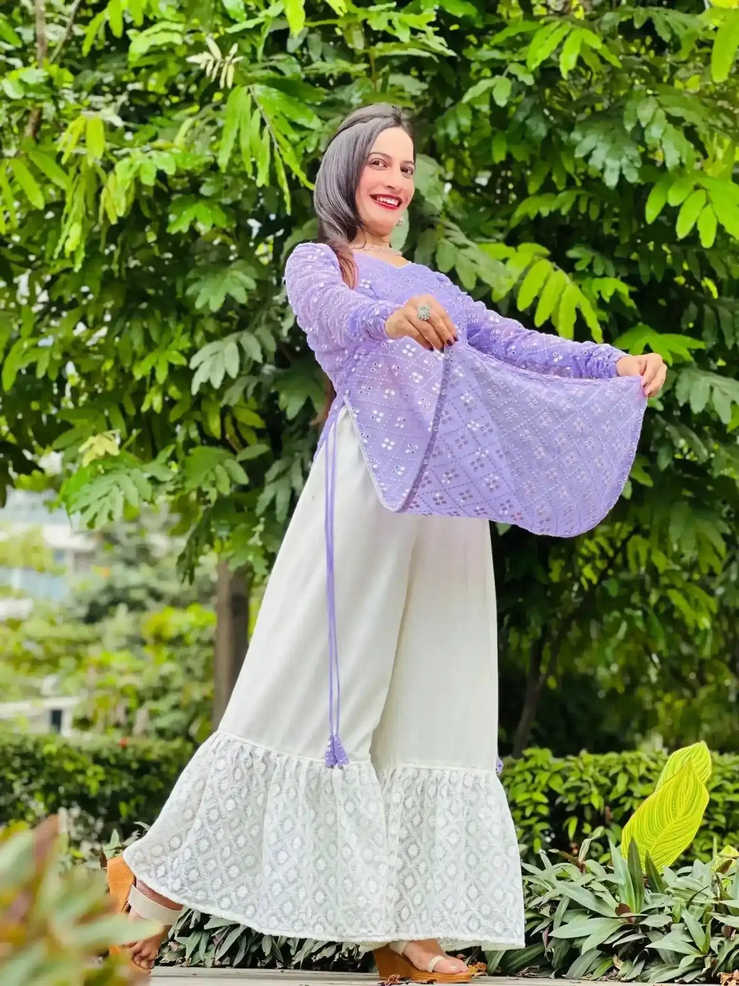 Sheer Lilac Mirror Gulnaz Kurta - Passion for Fashion by Shivani