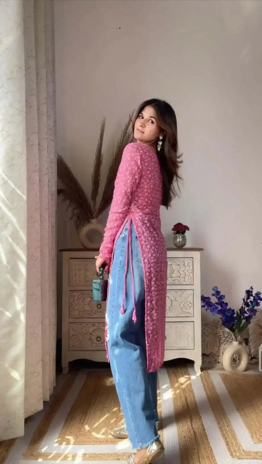 Swati's Pretty In Peach Gulnaz Kurta - Passion for Fashion by Shivani