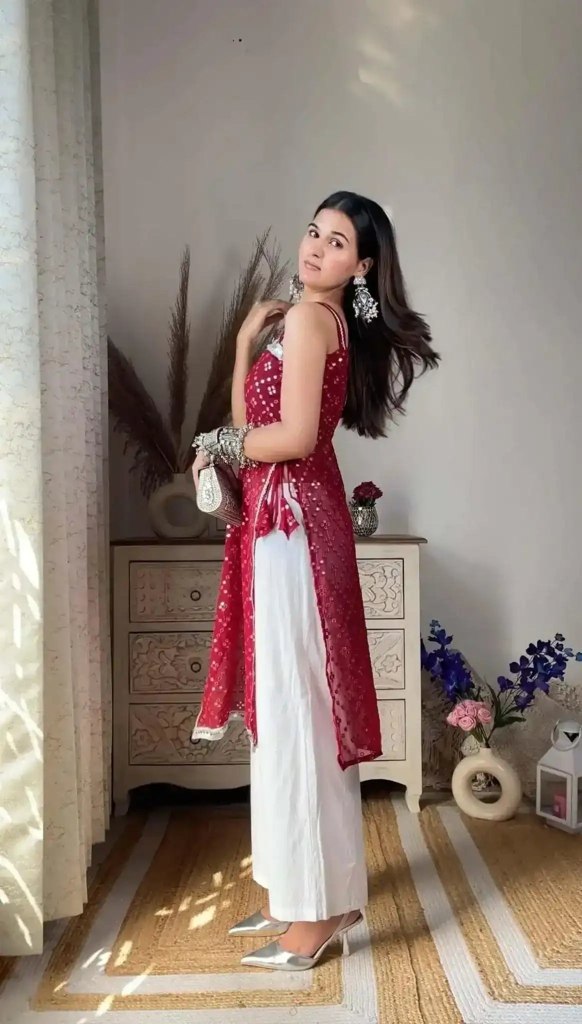 Swati's Scarlet Maroon Mirror Gulnaz Kurta - Passion for Fashion by Shivani