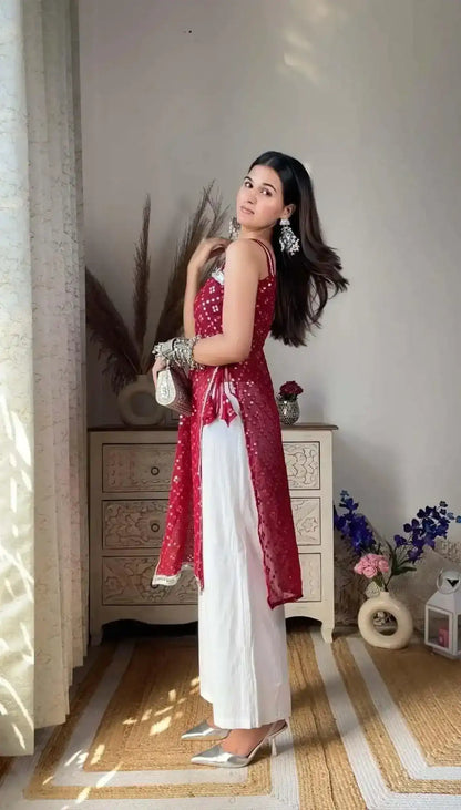 Swati's Scarlet Maroon Mirror Gulnaz Kurta - Passion for Fashion by Shivani