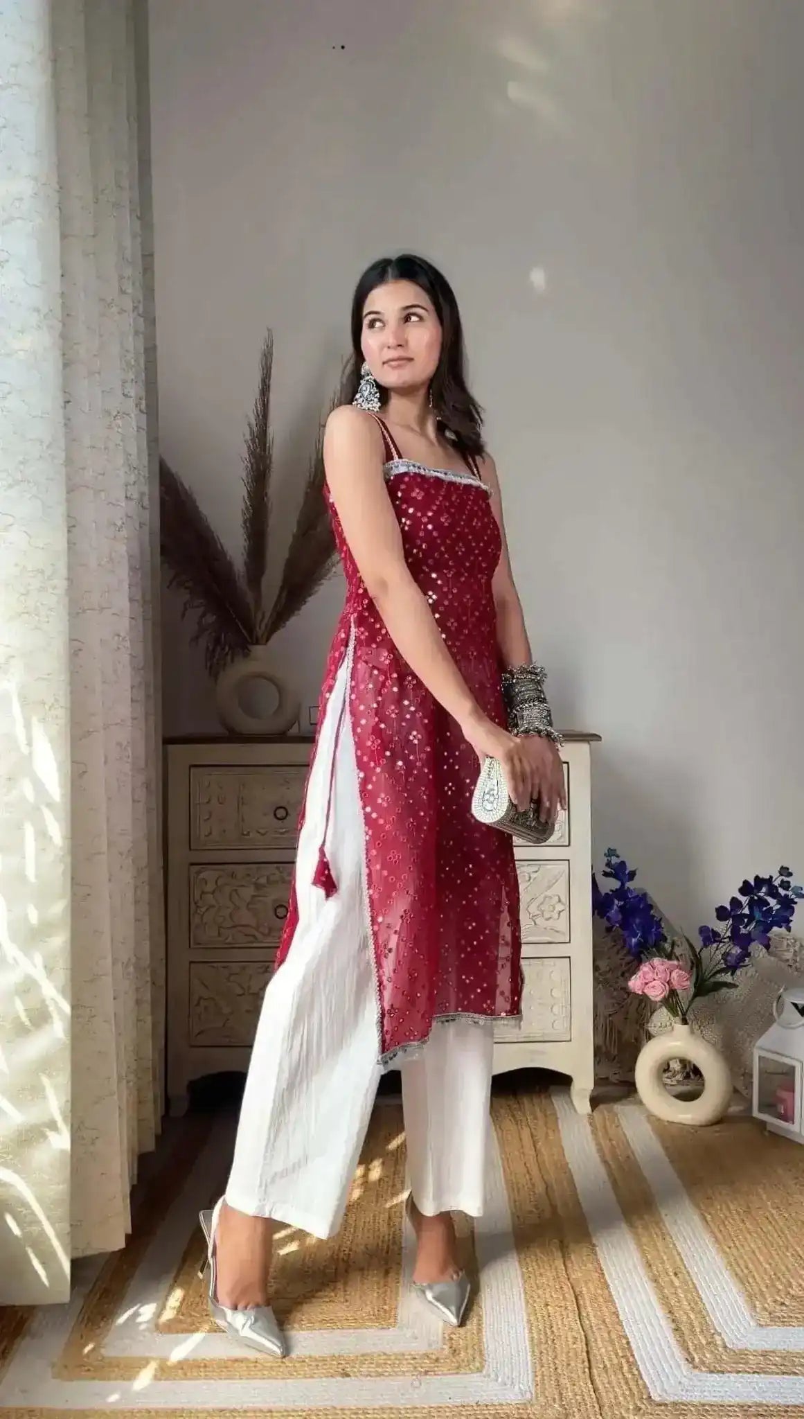 Swati's Scarlet Maroon Mirror Gulnaz Kurta - Passion for Fashion by Shivani